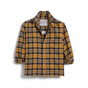 NWOT Frank & Eileen SILVIO Untuckable Button-Up Shirt Yellow Navy Plaid Medium